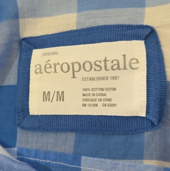 Aeropostale Button Up Plaid Shirt Top Womens Medium Blue Y2K - Picture 5 of 8